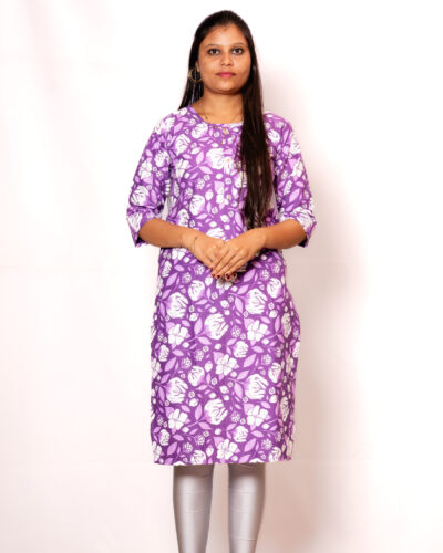 Purple & White Printed Kurti