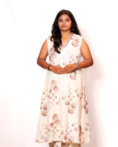  Off-White with Maroon Leaf Printed Kurti Set