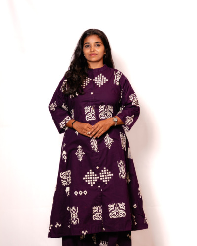 Deep Plum Ikat Printed Tunic Kurti Set