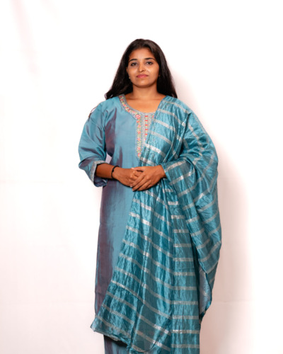 Grey Blue Chudidhar Set