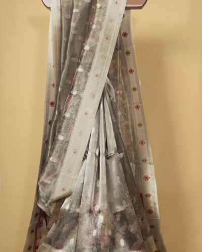 Silver Grey Organza Tissue Saree