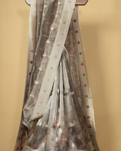 Silver Grey Organza Tissue Saree