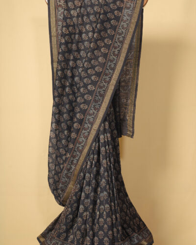 Black Printed Chanderi Cotton Saree