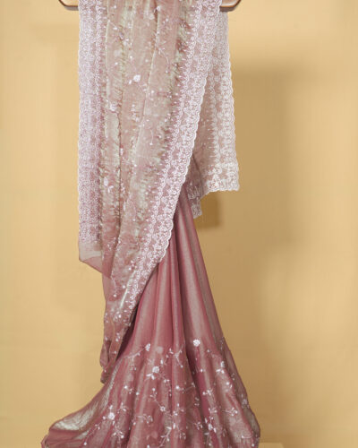 Onion Pink Organza Designer Saree