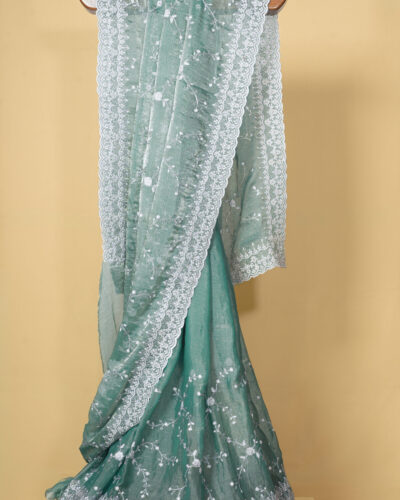 Sea Green Organza Designer Saree