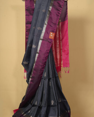 Grey With Pink Art Silk Saree