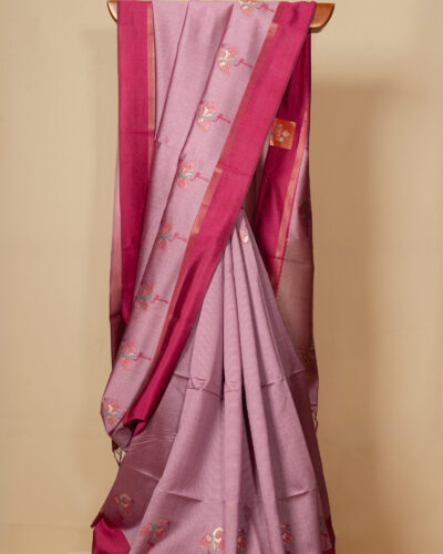 Onion pink Semi Tussar Saree