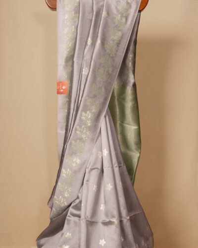 Greenish Grey Semi Tussar Silk