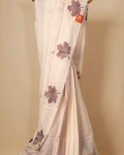 White Cotton Linen Saree