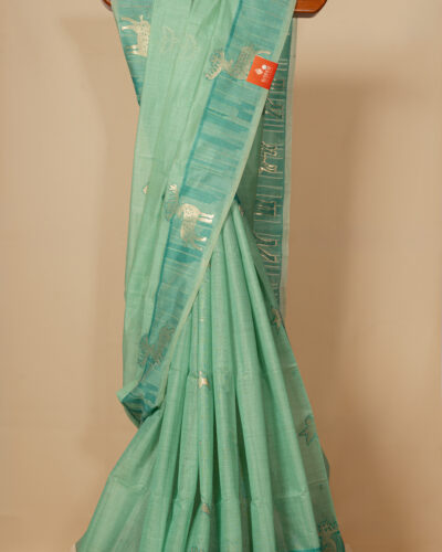 Aqua Green Bagalpuri Cotton saree
