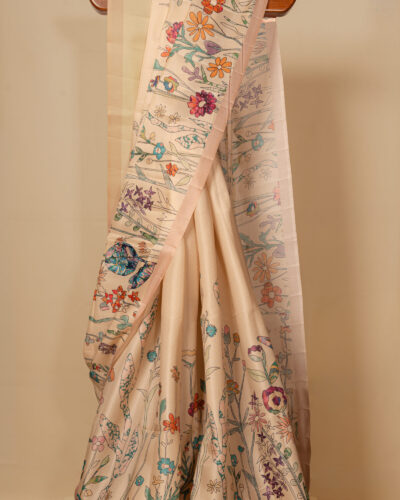 Ivory-Beige Semi Raw silk Saree