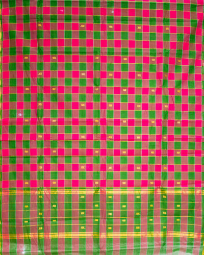 Pista Pink Checks Chettinadu Cotton Saree