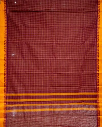 Dark Maroon Checks Chettinadu Cotton Saree