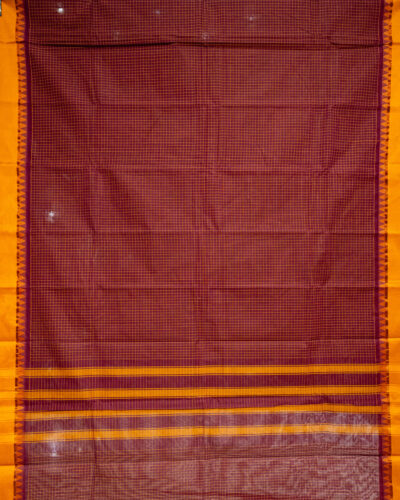 Dark Maroon Checks Chettinadu Cotton Saree