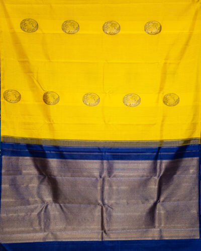 Yellow and blue kanchipuram saree