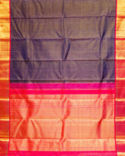 Navy Blue Micro Checks Kanchipuram Silk Saree