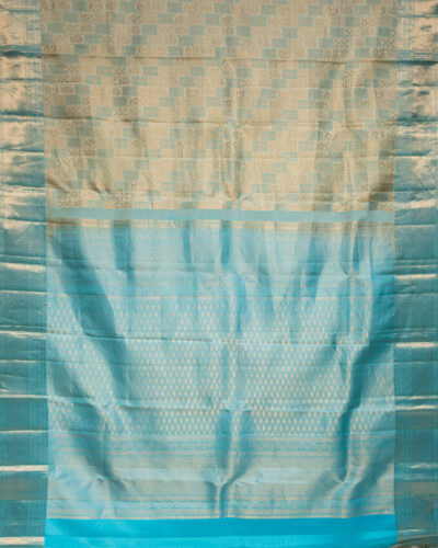 Ivory Aqua Kanchipuram Tissue Silk Saree