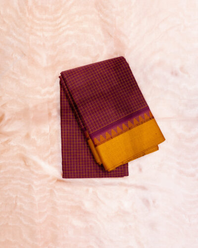 Dark Maroon Checks Chettinad Cotton Saree
