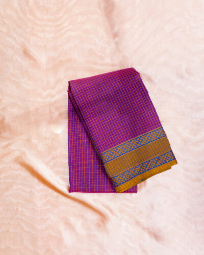 Magenta Checks Chettinad Cotton Saree
