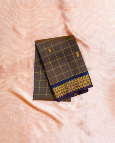 Brown Checks Chettinadu Cotton Saree