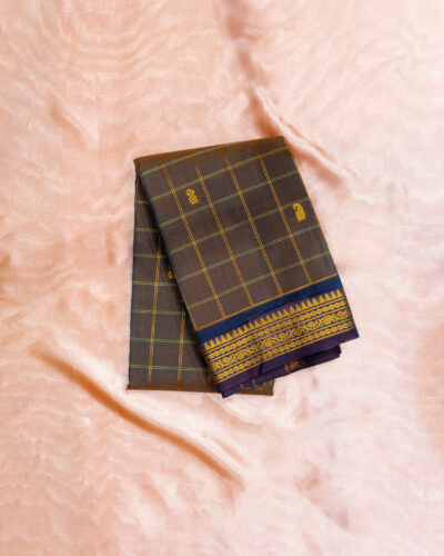 Brown Checks Chettinadu Cotton Saree