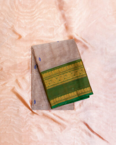 Sandal & Olive Green Chettinadu Cotton Saree