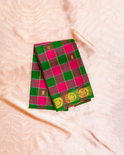 Pista Pink Checks Chettinadu Cotton Saree