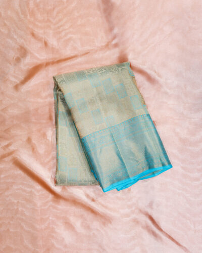 Ivory Aqua Kanchipuram Tissue Silk Saree