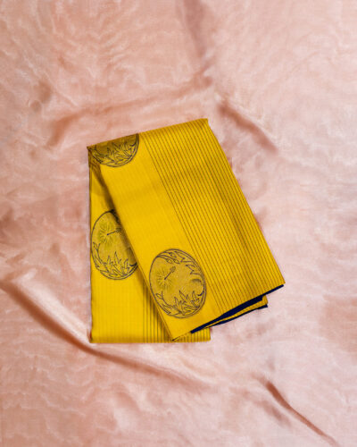 Yellow and blue kanchipuram saree