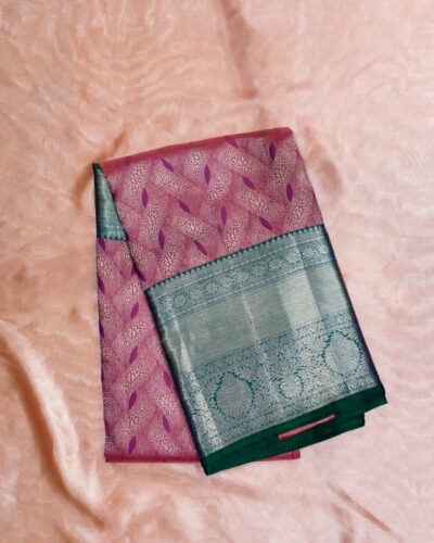 Rosy Lotus Green Pure Kanchipuram Silk Saree