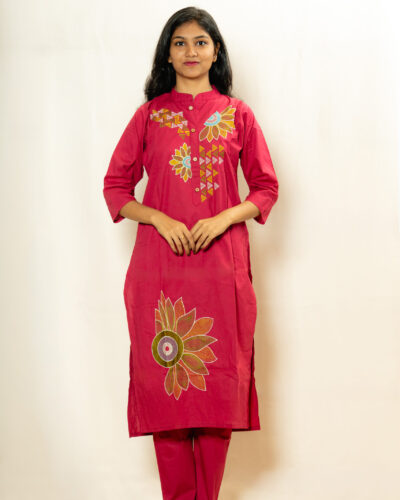 Ruby Pink Floral Printed Kurti Set
