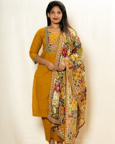 Mustard Yellow Printed Kurti Set