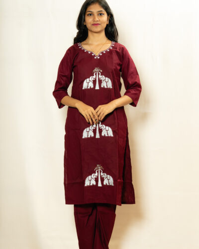 Maroon Printed Kurti Set