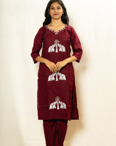 Maroon Printed Kurti Set