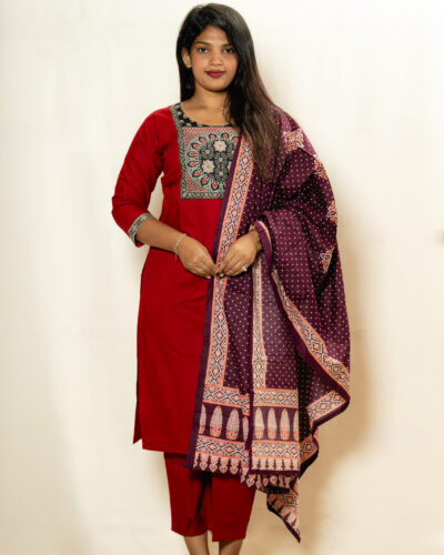 Red Printed Kurti Set