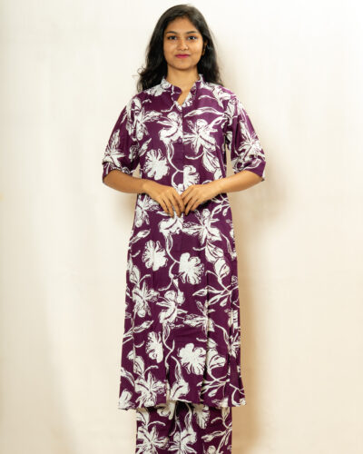 Violet Floral Printed Kurti Set
