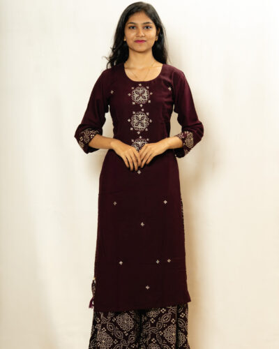 Wine Printed Kurti with Palazzo Set