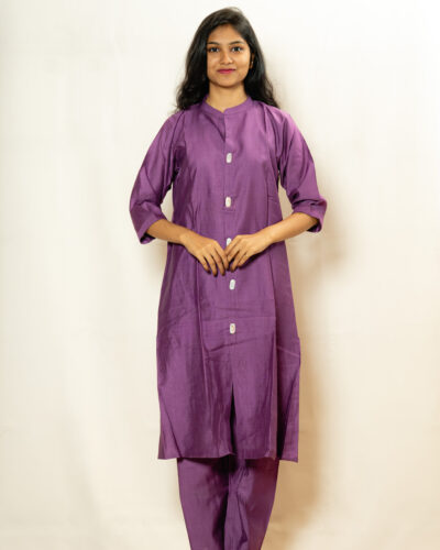 Lavender Button Detail Kurti Set