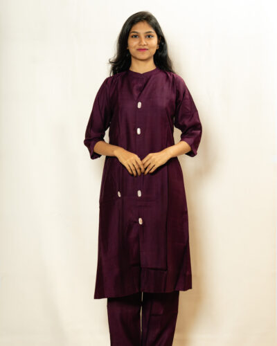 Purple Button Detail Kurti Set