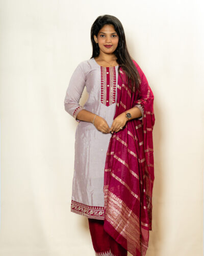 Grey & Magenta Chudidhar Set