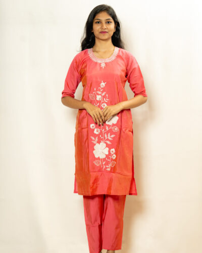 Peach Embroidered Kurti Set