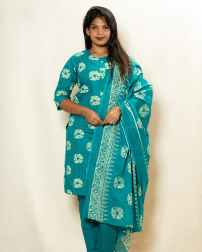 Teal Green Printed Kurti Set