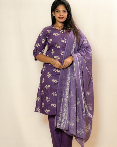 Lavender Floral Printed Kurti Set