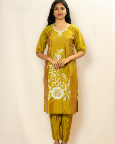 Olive Green Floral Kurti Set