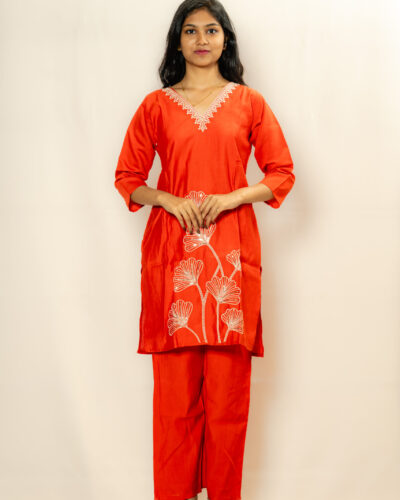 Orange Embroidered Co-ord Set