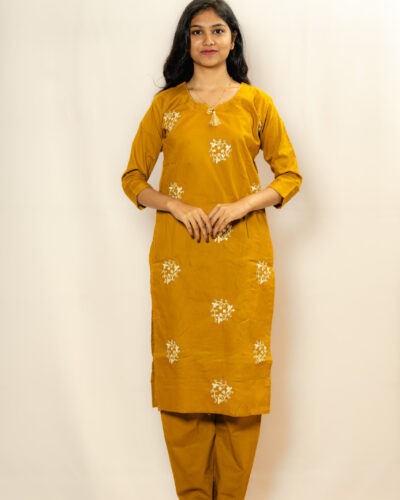 Mustard Yellow Floral Kurti Set