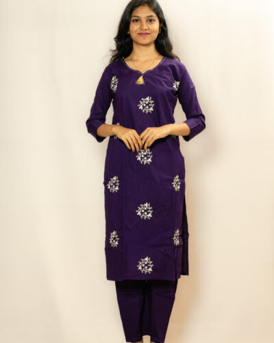 Royal Purple Floral Motif Kurti Set