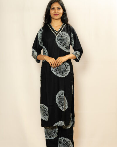 Black Printed Kurti Set