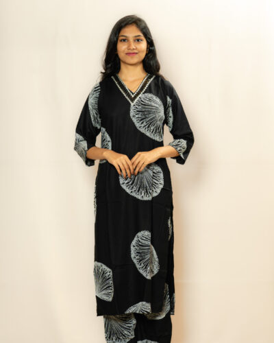Black Printed Kurti Set