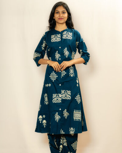 Peacock Blue Print Kurti Set